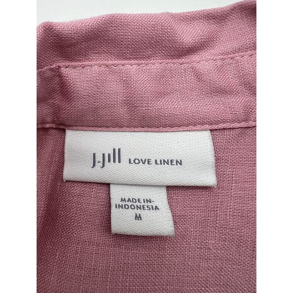 J. Jill Shirt Womens Medium Love Linen Tab Sleeve Button Front Top Clean Girl - Picture 6 of 8